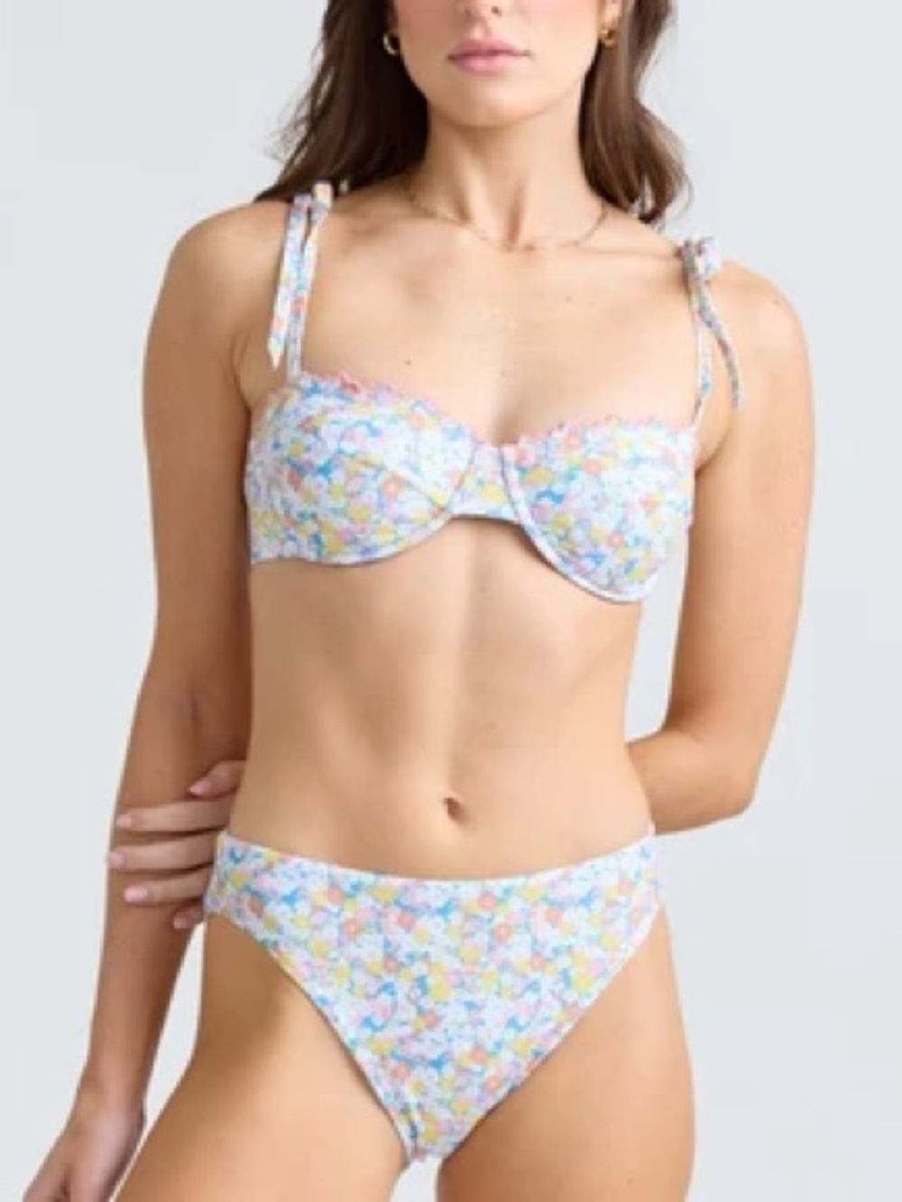 Minnow Jasmine Floral Underwire Tie-Shoulder Bikini Set S top M Bottom NWT!